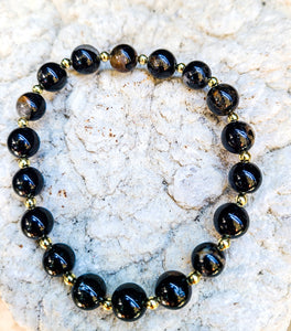 Black Tourmaline Bracelet with gold spacers