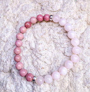 Rhodochrosite and Rose Quartz Gemstone Bracelet 8mm, Unconditional Love Stones