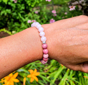 Rhodochrosite and Rose Quartz Gemstone Bracelet 8mm, Unconditional Love Stones