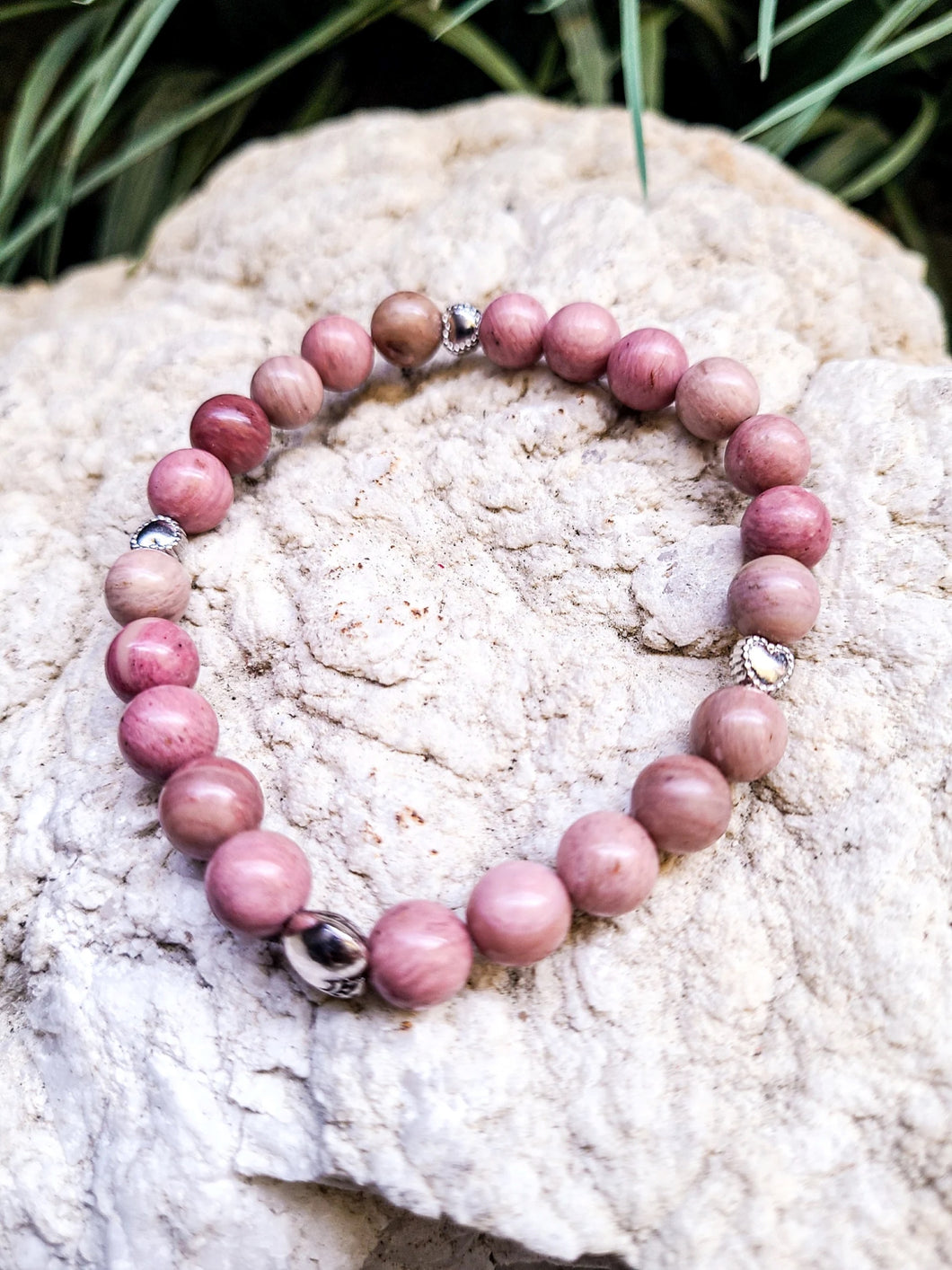 Rhodochrosite and Rose Quartz Gemstone Bracelet 8mm, Unconditional Love Stones