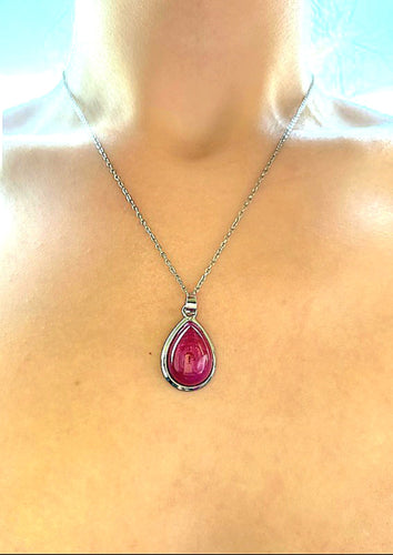 Pink Agate Tear Drop Pendant