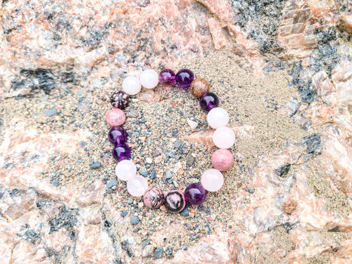 Rhodonite  Amethyst and Rose Quartz Bracelet, Compassion Bracelet