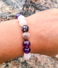 Load image into Gallery viewer, Rhodonite  Amethyst and Rose Quartz Bracelet, Compassion Bracelet