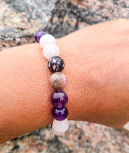 Rhodonite  Amethyst and Rose Quartz Bracelet, Compassion Bracelet