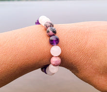 Load image into Gallery viewer, Rhodonite  Amethyst and Rose Quartz Bracelet, Compassion Bracelet