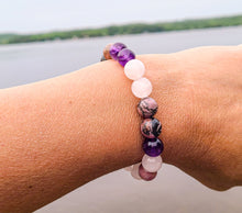 Load image into Gallery viewer, Rhodonite  Amethyst and Rose Quartz Bracelet, Compassion Bracelet