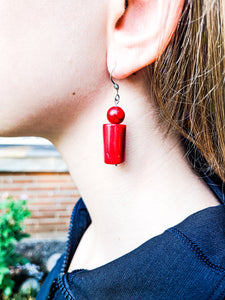 Red Coral and Howlite Earrings