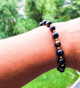 Black Tourmaline Bracelet with gold spacers