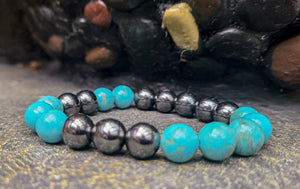 Turquoise and Hematite Gemstone Bracelet