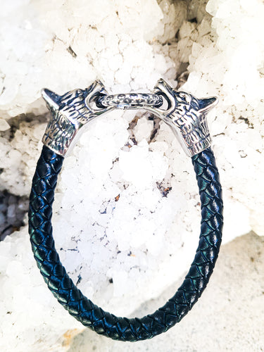 Wolf Head Leather Bracelet