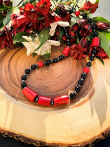 Obsidian, Coral and Hematite Necklace | Star Soul Metaphysics