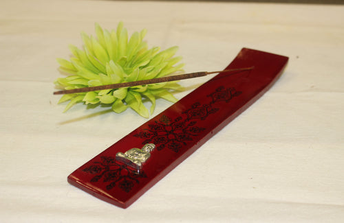 Wood Incense Holder with Metal Buddha Red -  Star Soul Metaphysics Caffe