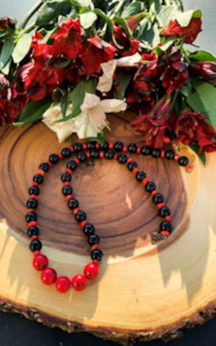 Coral, Black Onyx and Howlite Necklace | Star Soul Metaphysics