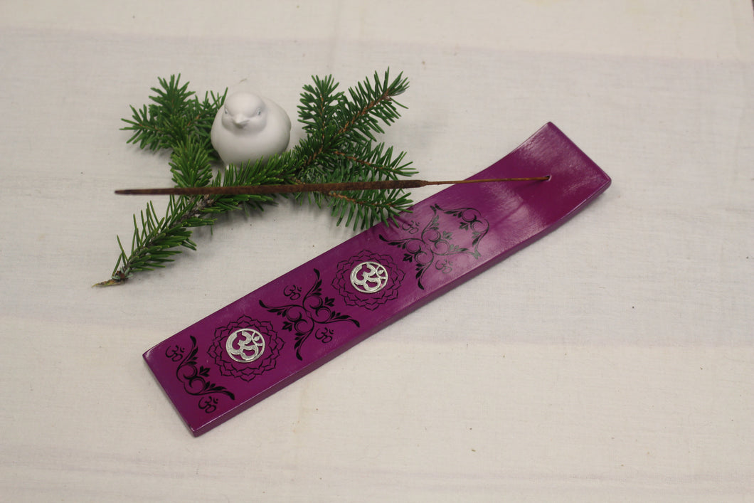 Wood Incense Holder with Metal OM Purple -  Star Soul Metaphysics Caffe